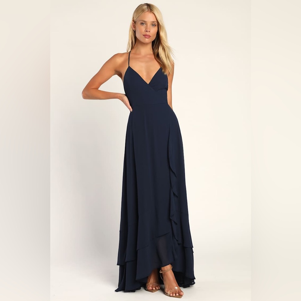 NWT In Love Forever Navy Blue Lace-Up High-Low
Maxi Dress Sz XL spaghetti straps